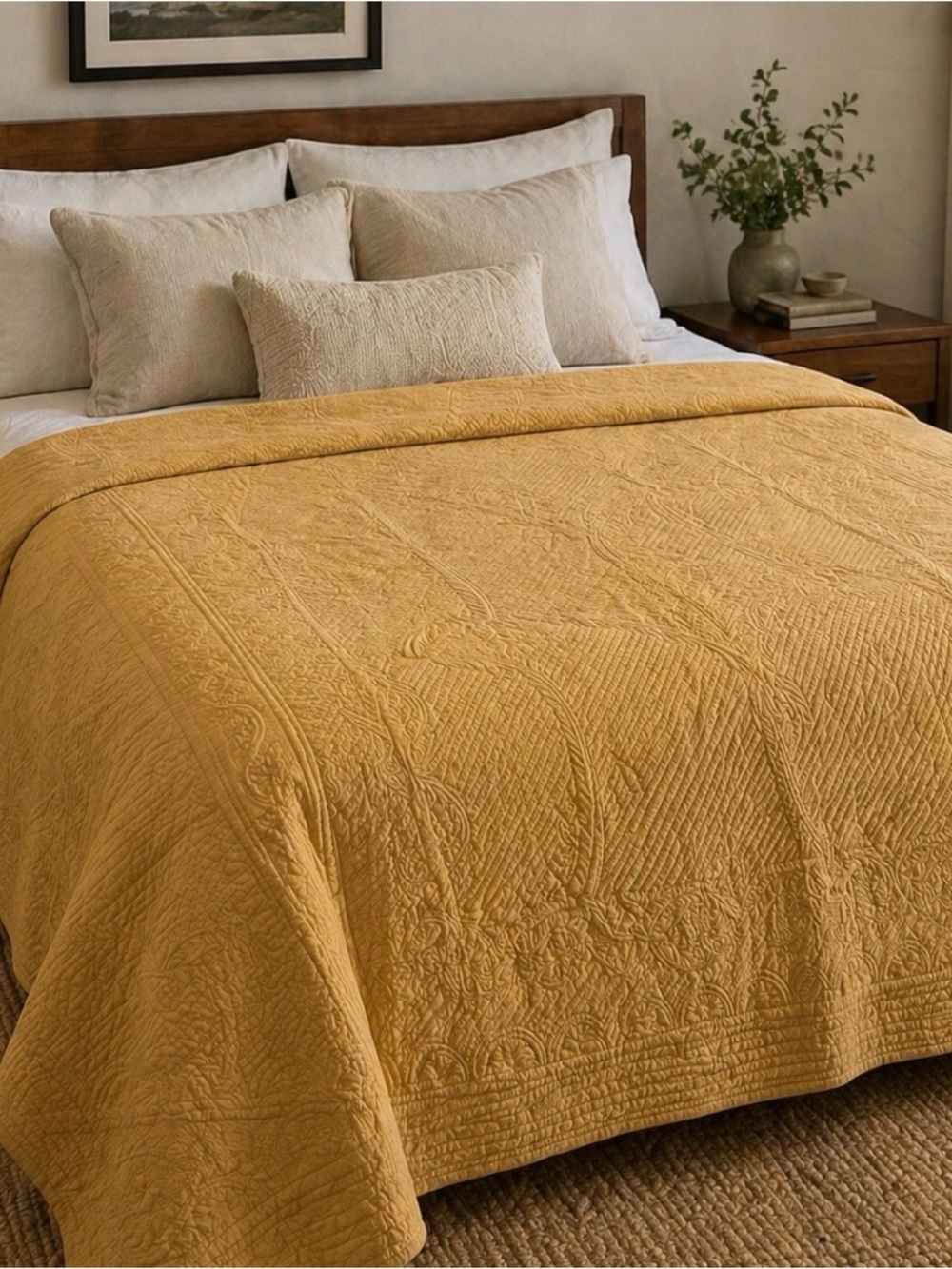 Williams  Sonoma mustard yellow cotton coverlet 108”x70”
